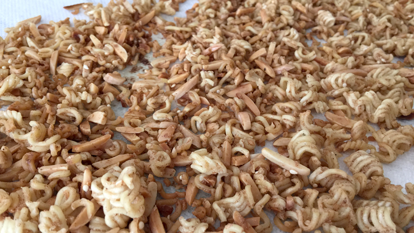 Crunchy Toasted Ramen Noodles with Slivered Almonds And Sesame Seeds