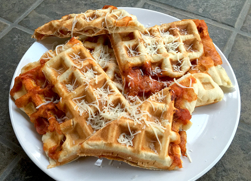 Stuffed Pizza Waffles Recipe With Pepperoni and Cheese