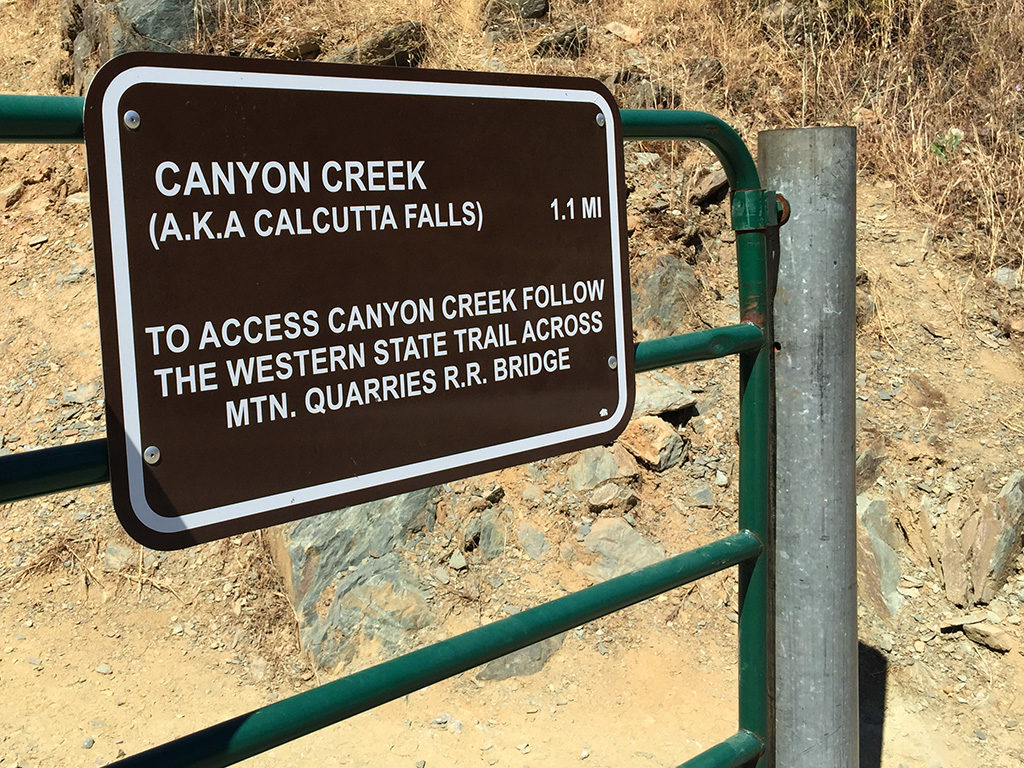 Trailhead Sign at Canyon Creek and Calcutta Falls