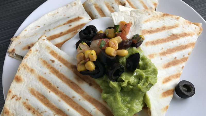 Chicken and Black Bean Corn Salsa Quesadillas Made With Spicy Nacho Cashew Cheese