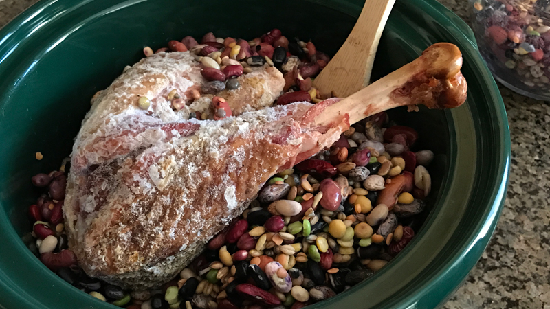 Smoked Turkey Leg in The Slow Cooker With Lentil And Bean Mix For Chili