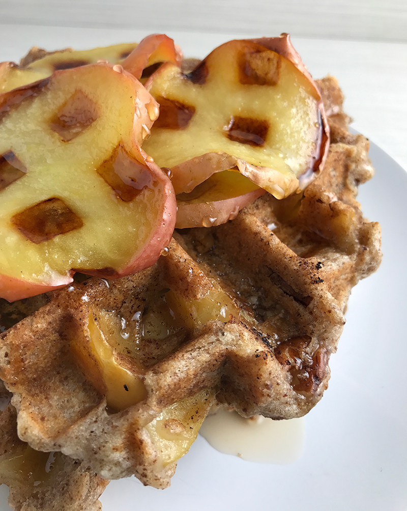 Waffled Apple Slices on top of Cinnamon Apple Waffles