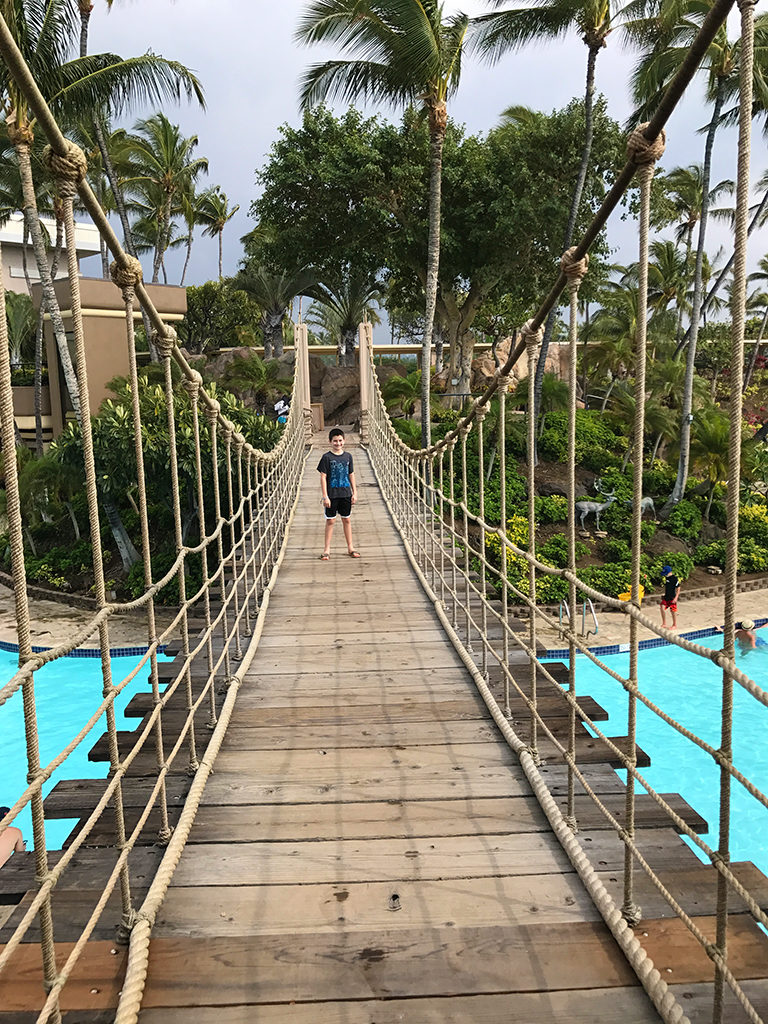 Wooden Suspension Bridge over the Hilton Waikoloa Pools