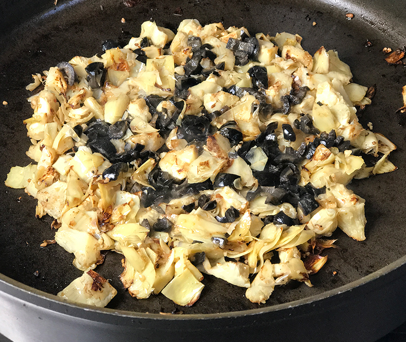Artichokes, Black Olives, and Garlic Scrambled Eggs
