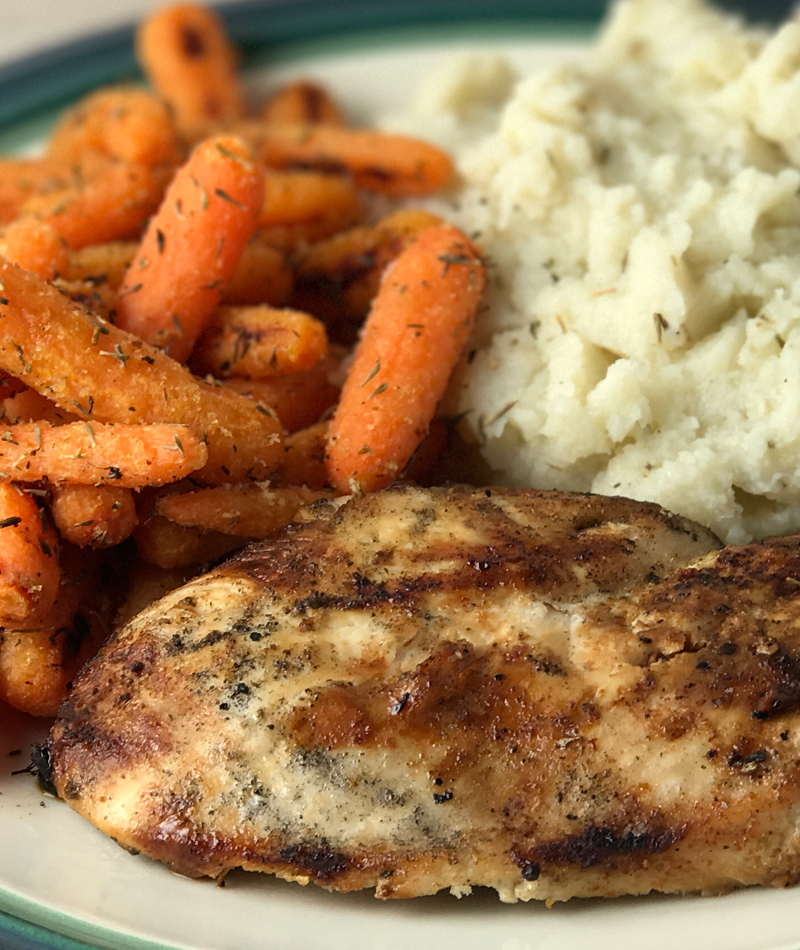 Whole30 Barbecue Chicken with Roasted Carrots and Cauliflower Mash