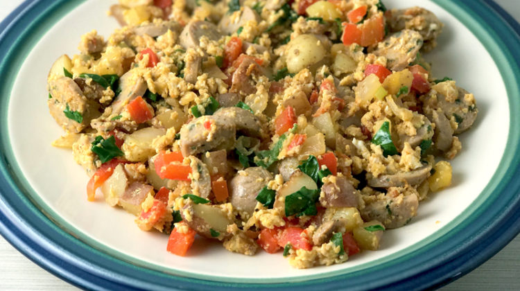 Whole30 Kale And Balsamic Chicken Sausage Vegetable Breakfast Scramble