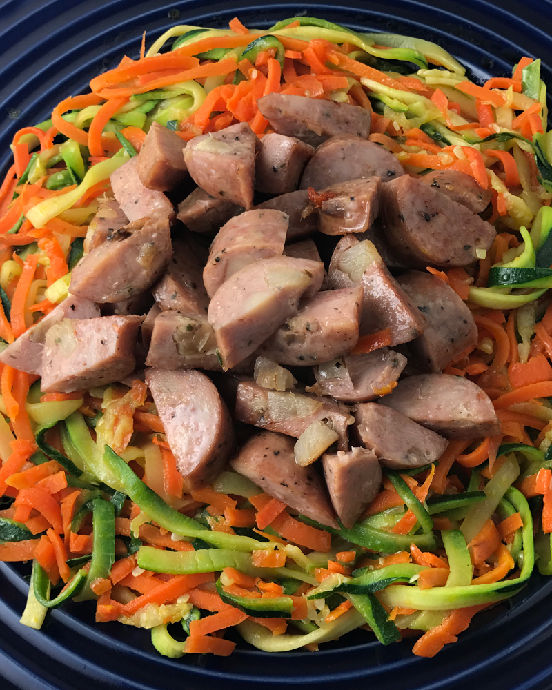 Whole30 Carrot And Zucchini Noodles With Artichoke Garlic Sausage Recipe