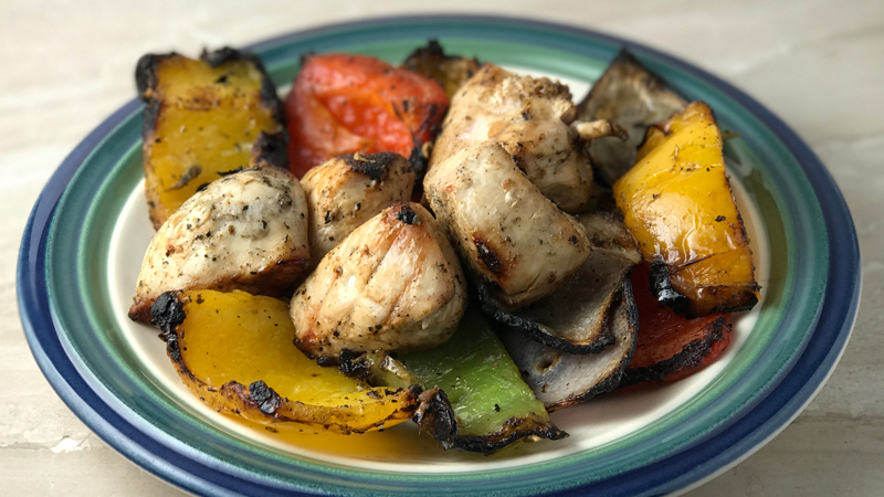 Whole30 Chicken, Pepper, And Onion Kabobs