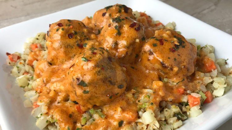 Whole30 Coconut Curry Chicken Meatballs Over Cauliflower Rice