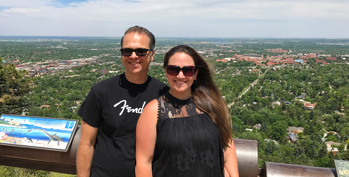 Brian and Jennifer Bourn at Panorama Point on Flagstaff Mountain Overlooking Boulder, Colorado