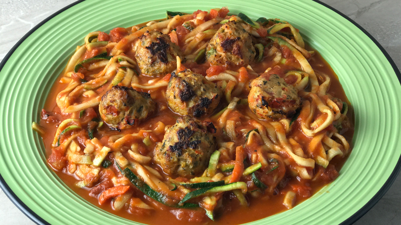 Recipe For Whole30 Chicken And Vegetable Meatballs With Roasted Garlic Zoodles