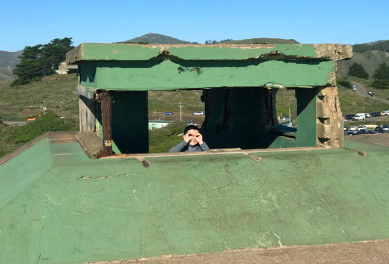 Carter Bourn in the Lookout Tower at Battery Mendell