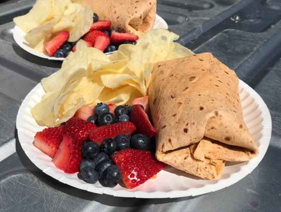 Chicken Salad Wraps and Mixed Berries and Chips