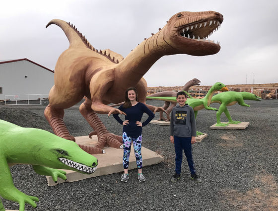 Natalie and Carter Bourn Checking Out The Holbrook, Arizona Dinosaurs