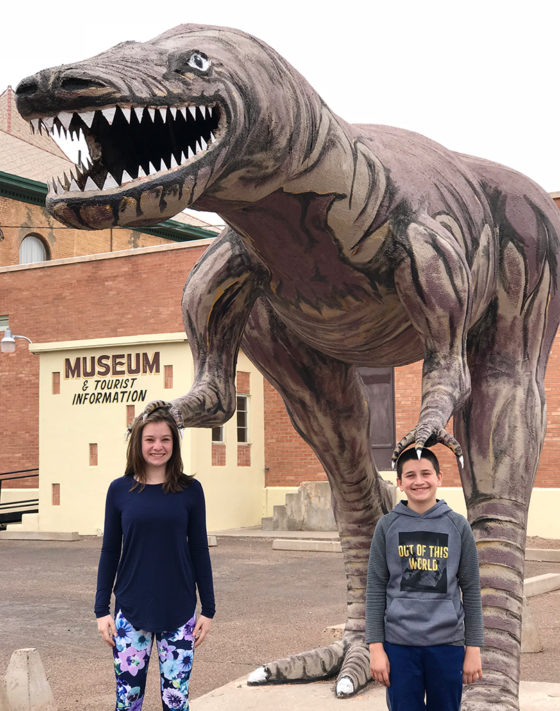 Natalie and Carter Bourn With The Holbrook Museum Dinosaur