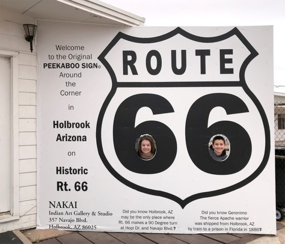 Natalie and Carter Bourn at the Route 66 Peekaboo Sign