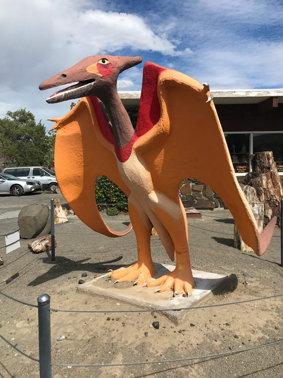Dinosaur Statues Out Front of the Ginko Gem Shop