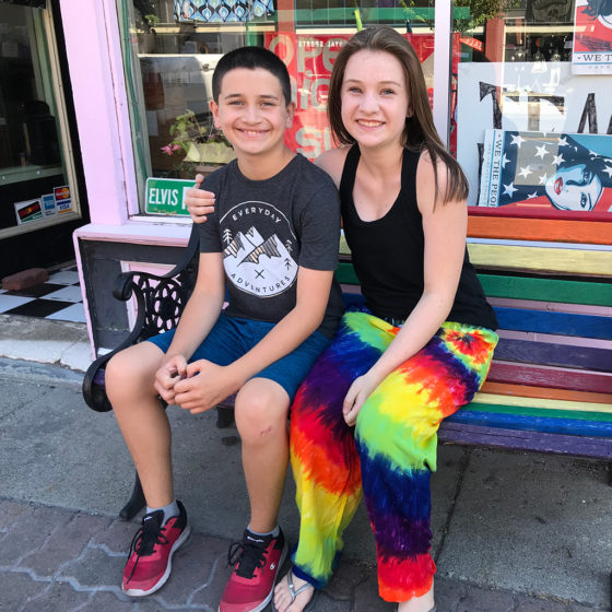 Natalie and Carter Bourn Relaxing on a Bench in Ellensburg