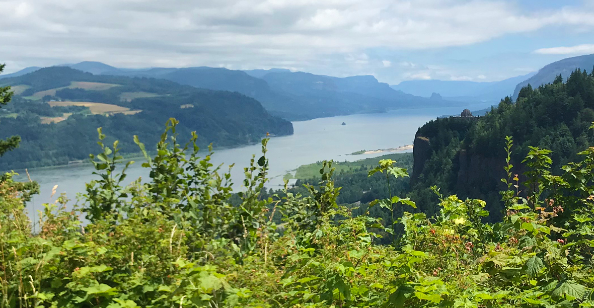 The View of Vista House at Crown Point from the Portland Women's Forum State Scenic Viewpoint at Chanticleer Point in the Columbia River Gorge