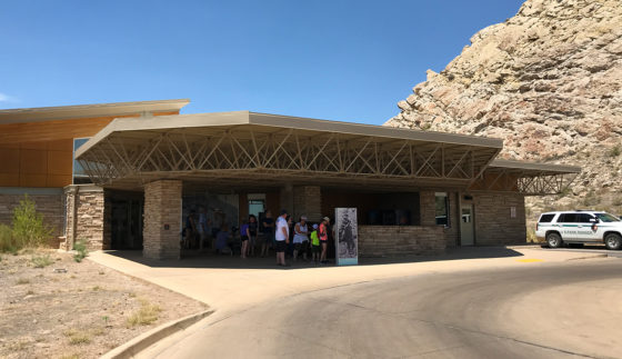 Waiting for the shuttle to the Quarry Exhibit Hall at Dinosaur National Monument