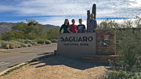 Bourn Family at the Saguaro National Park Entrance Sign