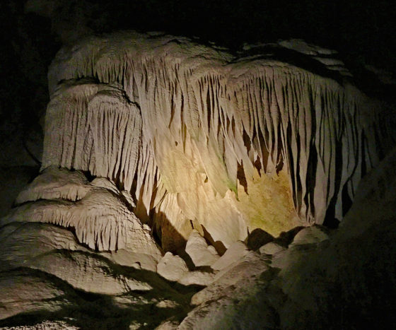 Cave Draperies, Bacon, and Flowstone