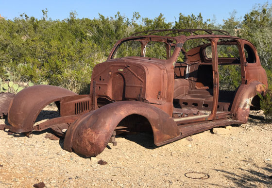 Rusty Old Car Sitting Among Cactus