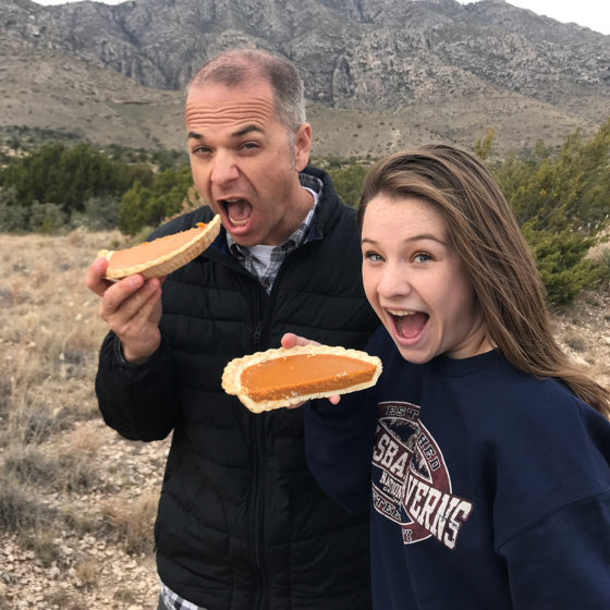 Brian and Natalie Bourn Eating Pumpkin Pie on Thanksgiving at Guadalupe Mountains National Park