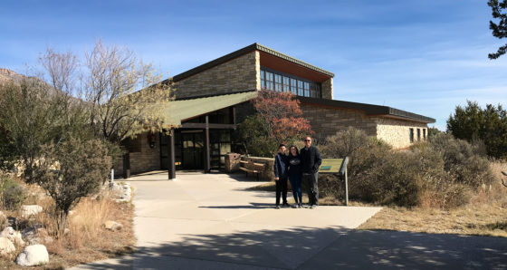 Carter, Natalie, and Brian Bourn at the Pine Springs Visitor Center at Guadalupe Mountains National Park