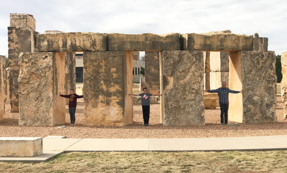 Natalie, Carter, and Brian Bourn at the Stonehenge Replica in Texas