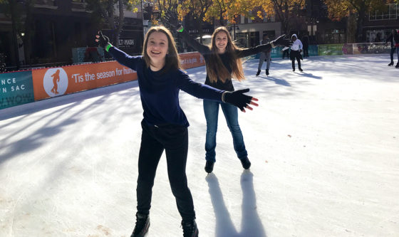 Alaina Roberts and Natalie Bourn at the Downtown Sacramento Ice Rink