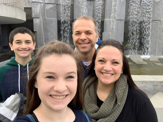 Bourn Family Standing In Front of the Martin Luther King Jr. Fountain at Yerba Buena Gardens