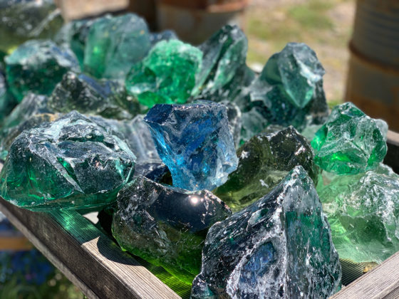 Green Glass Chunks At The Roadside Rock Shop