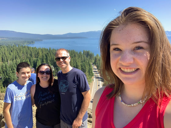 Bourn Family Hiking Eagle Rock Trail at Lake Tahoe