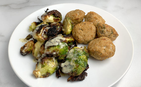 Air Fryer Brussel Sprouts and Artichoke Garlic Meatballs