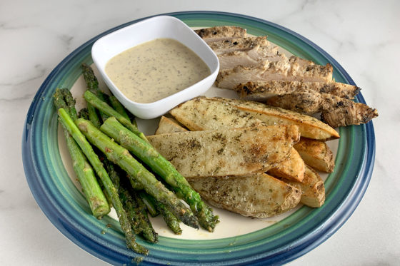 Grilled Chicken, Wedge Potatoes, And Asparagus