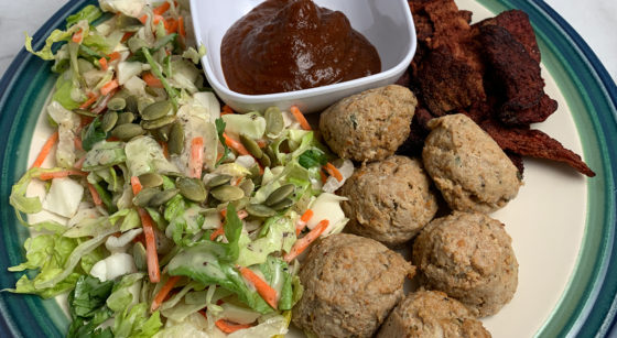Meatballs, Beet Chips, And Salad