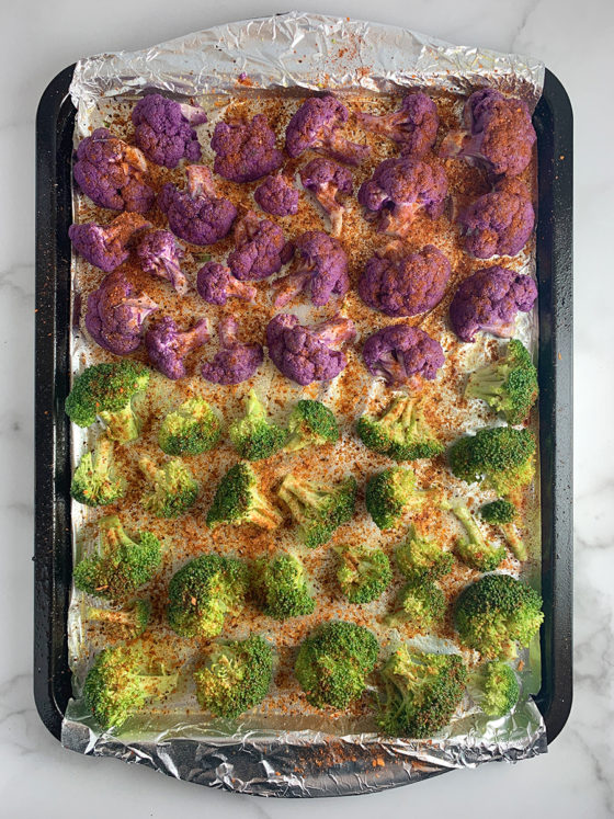 Roasted Broccoli and Purple Cauliflower