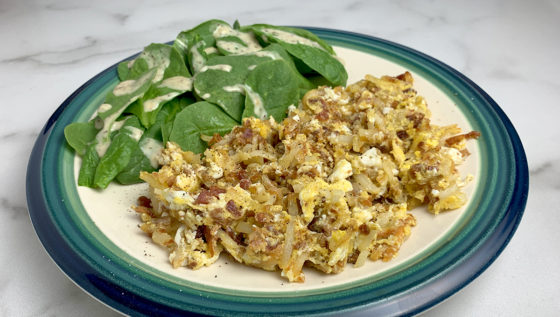 Potato and Bacon Scramble with a Spinach Side Salad