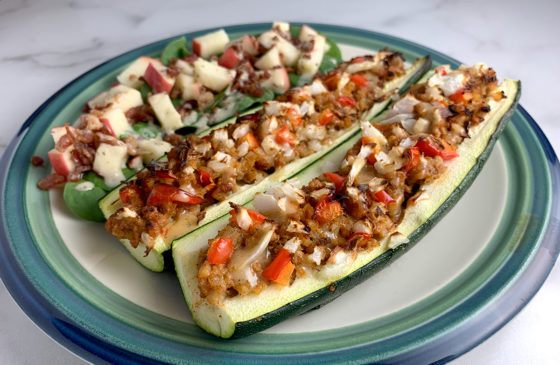 Taco Zucchini Boats And A Side Salad