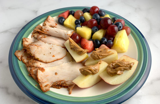 Turkey, Apples and Almond Butter, and Fresh Fruit